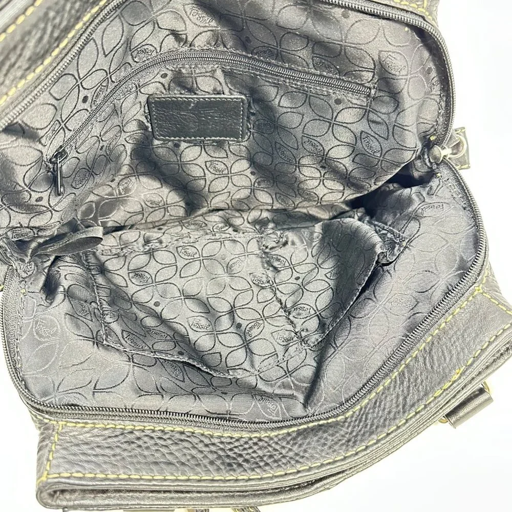 Vintage Fossil Black Pebbled Leather Handbag Satchel Purse - Picture 3 of 15